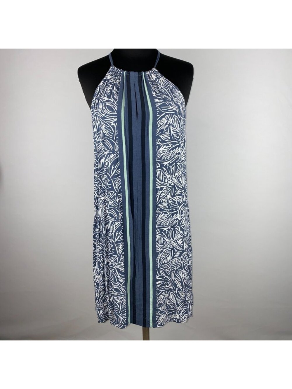 Ann Taylor LOFT Halter Keyhole Shift Dress Womens S Leaf Striped Pattern Summer